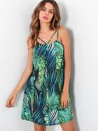Romwe Palm Leaf Print Strappy Chiffon Dress