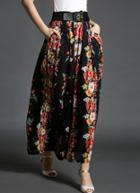 Romwe Wide Leg Florals Red Pant