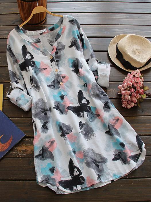 Romwe Ink Print Random Rolled Cuff Dress