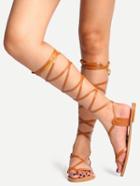 Romwe Light Brown Peep Toe Gladiator Sandals