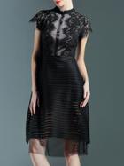 Romwe Black Contrast Lace Gauze A-line Dress