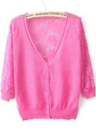 Romwe Back Lace Hollow Rose Red Cardigan