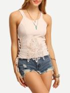 Romwe Nude Straps Lace Up Crochet Cami Top