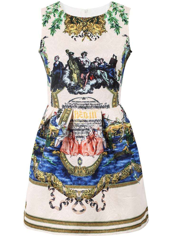 Romwe Tribal Print Vintage Apricot Dress