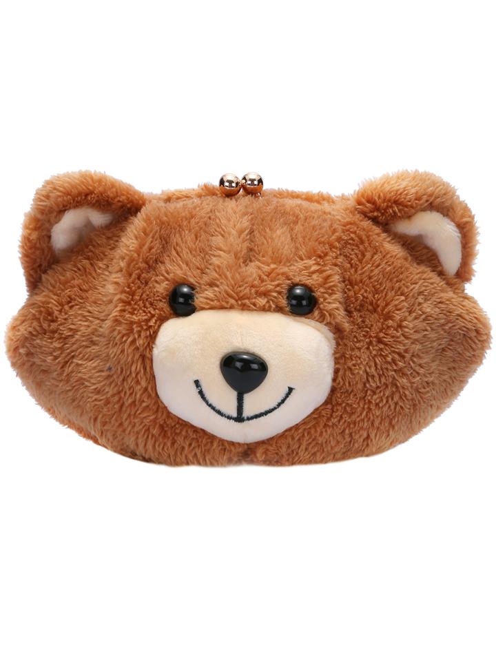 Romwe Brown Kiss Lock Bear Chain Bag