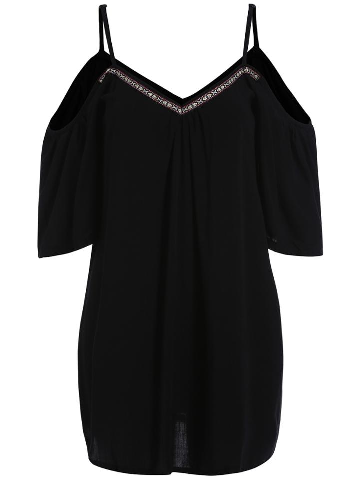 Romwe Off-shoulder V Neck Black Blouse