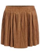 Romwe Elastic Waist Pleated Khaki Skirt