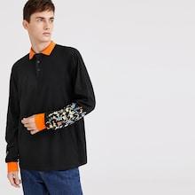 Romwe Guys Flower Print Sleeve Polo Shirt