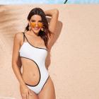 Romwe Contrast Piping Cut-out One Piece Swimsuit
