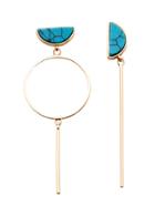 Romwe Gold Tone Turquoise Circle Bar Pendant Asymmetrical Earrings