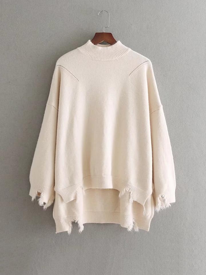 Romwe Dip Hem Ripped Knitwear