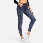 Romwe Tape Detail Drawstring Jeans