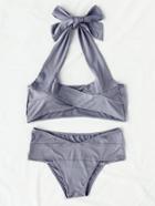 Romwe Seam Detail Halter Bikini Set