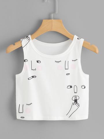 Romwe Face Print Tank Top