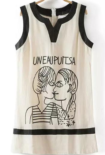 Romwe V Neck Graffiti Print Sun Dress