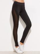 Romwe Black Contrast Mesh Leggings
