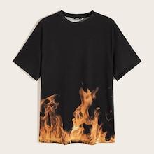 Romwe Guys Fire Print Short Sleeve Tee