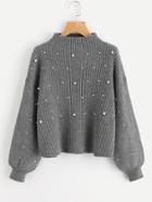 Romwe Pearl Beaded Rib Knit Jumper