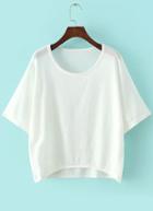 Romwe Dip Hem Knit White T-shirt