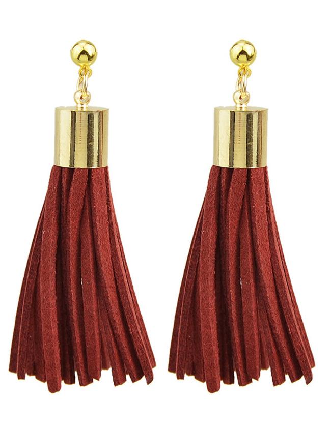 Romwe Red Pu Leather Tassel Earrings