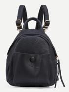 Romwe Black Pebbled Faux Leather Backpack