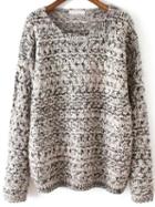 Romwe Grey Round Neck Mohair Loose Sweater