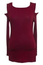 Romwe Off-shoulder Sheer Red T-shirt