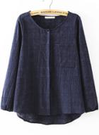Romwe Dip Hem With Pocket Embroidered Navy Top