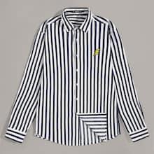 Romwe Guys Lightning Patched Striped Shirt