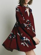 Romwe Wine Red Oxblood Baggy Long Sleeve Floral Flowery Dress