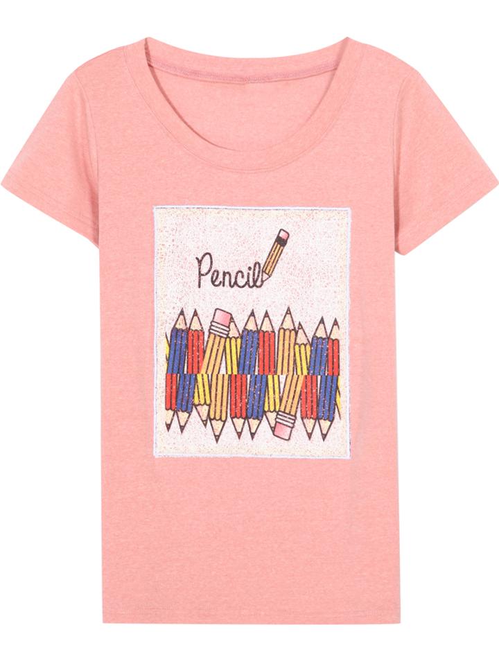 Romwe Pencil Pattern Print Pink T-shirt