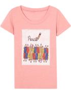 Romwe Pencil Pattern Print Pink T-shirt