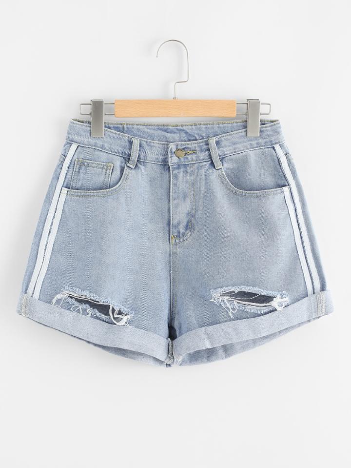 Romwe Rips Denim Shorts