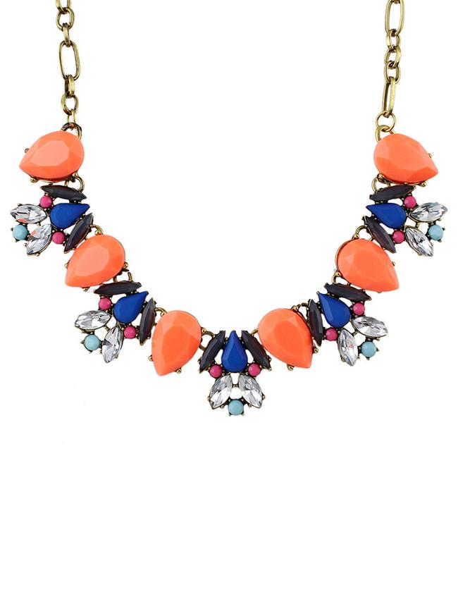 Romwe Orange Gemstone Collar Necklace