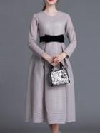 Romwe Grey Pleated Bowknot A-line Dress