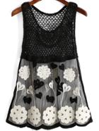 Romwe Sheer Organza Embroidered Tank Top