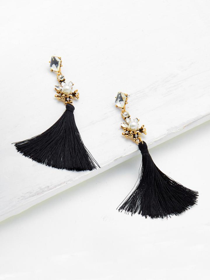 Romwe Jewelry Decorated Tassel Drop Earrings