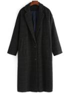 Romwe Lapel Plaid Buttons Long Black Coat