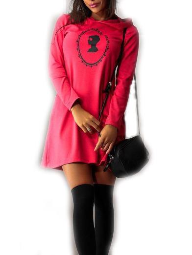 Romwe Hooded Print Red Sweatshirt Dress