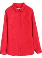 Romwe Lapel Pockets Loose Yellow Blouse