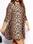 Romwe Long Sleeve Leopard Shift Dress
