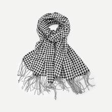 Romwe Fringe Hem Gingham Scarf