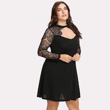 Romwe Plus Eyelash Lace Panel Dress