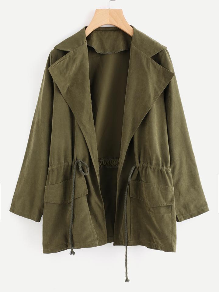 Romwe Drawstring Waist Dual Pocket Coat