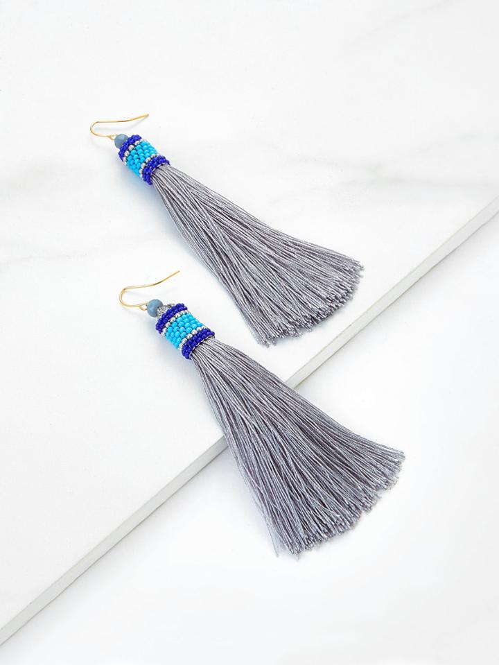 Romwe Beaded Top Tassel Drop Earrings