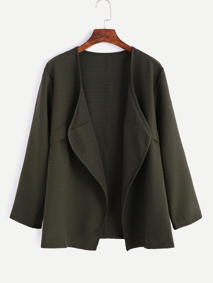 Romwe Green Open Front Shawl Collar Coat