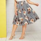 Romwe Plus Floral Print Skirt
