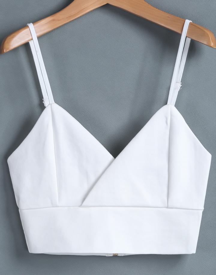 Romwe Spaghetti Strapped Midriff White Cami Top
