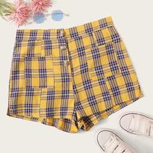 Romwe Tartan Dual Pocket Button Fly Shorts