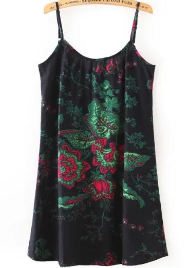 Romwe Spaghetti Strap Flower Black Cami Top